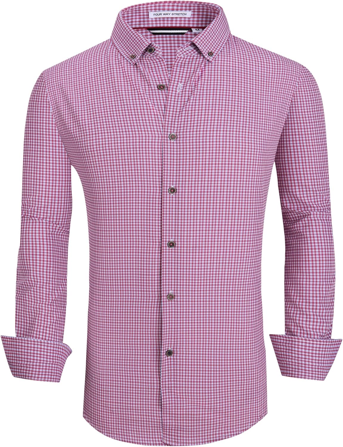 Alex Vando Mens Button Down Shirts Wrinkle Free 4-Way Stretch Print Business Casual Shirt