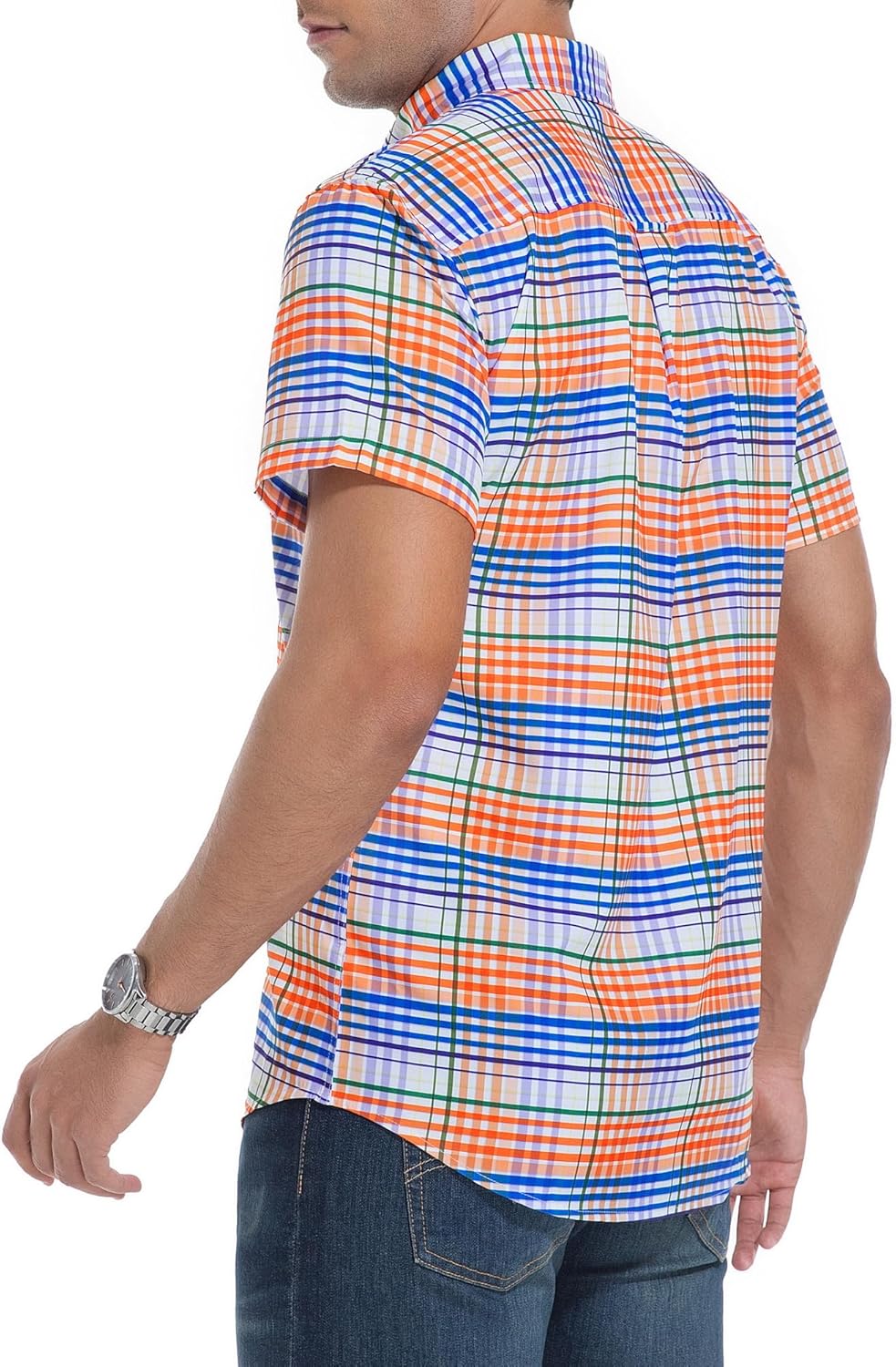 Alex Vando Mens Button Down Shirts Wrinkle Free 4-Way Stretch Short Sleeve Business Casual Shirt