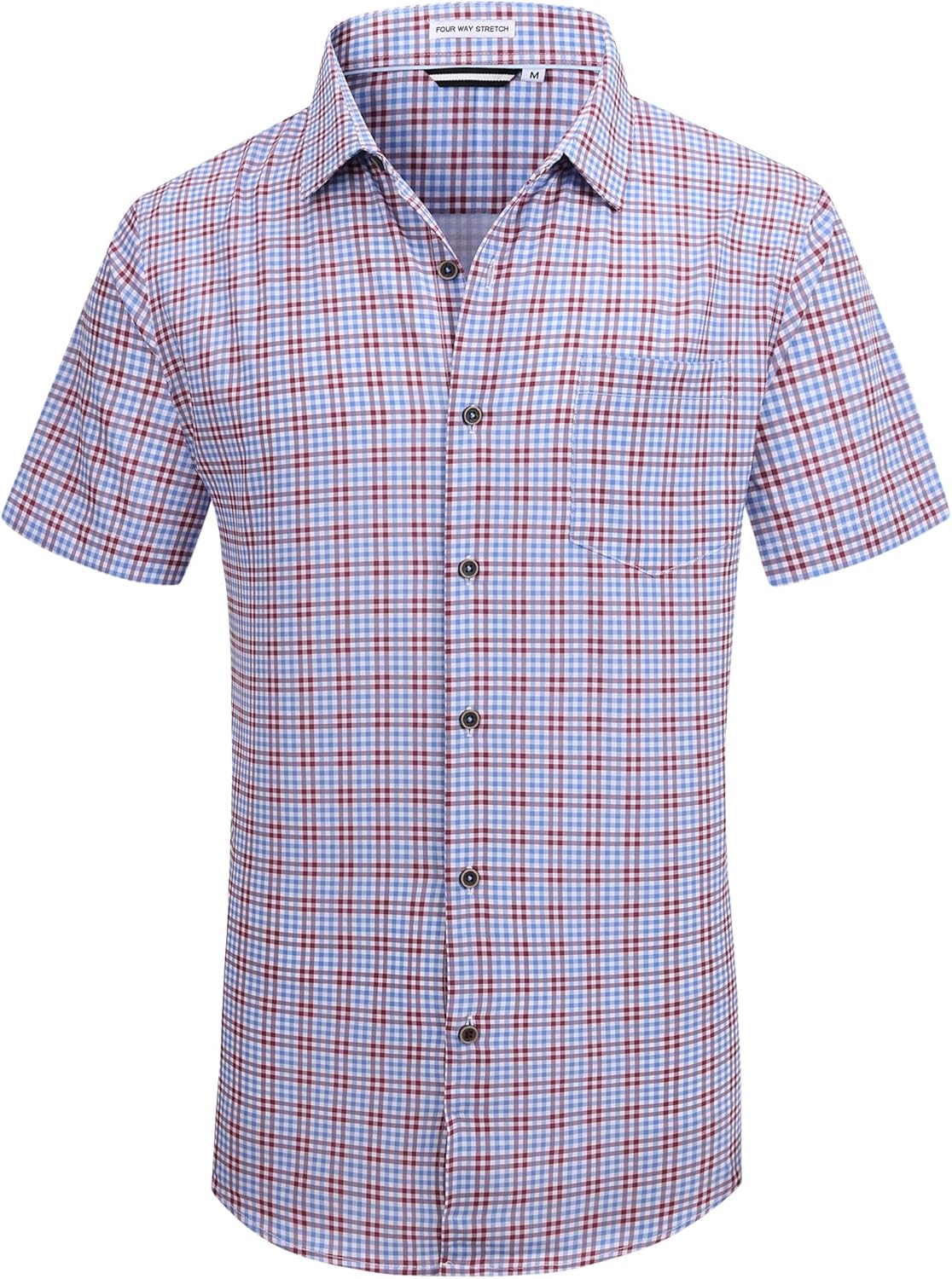 Alex Vando Mens Button Down Shirts Wrinkle Free 4-Way Stretch Short Sleeve Business Casual Shirt