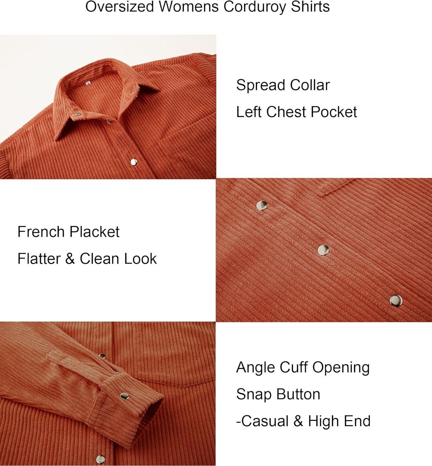 Alex Vando Womens Corduroy Shirts Long Sleeve Soft Boyfriend Button Down Shirts for Women