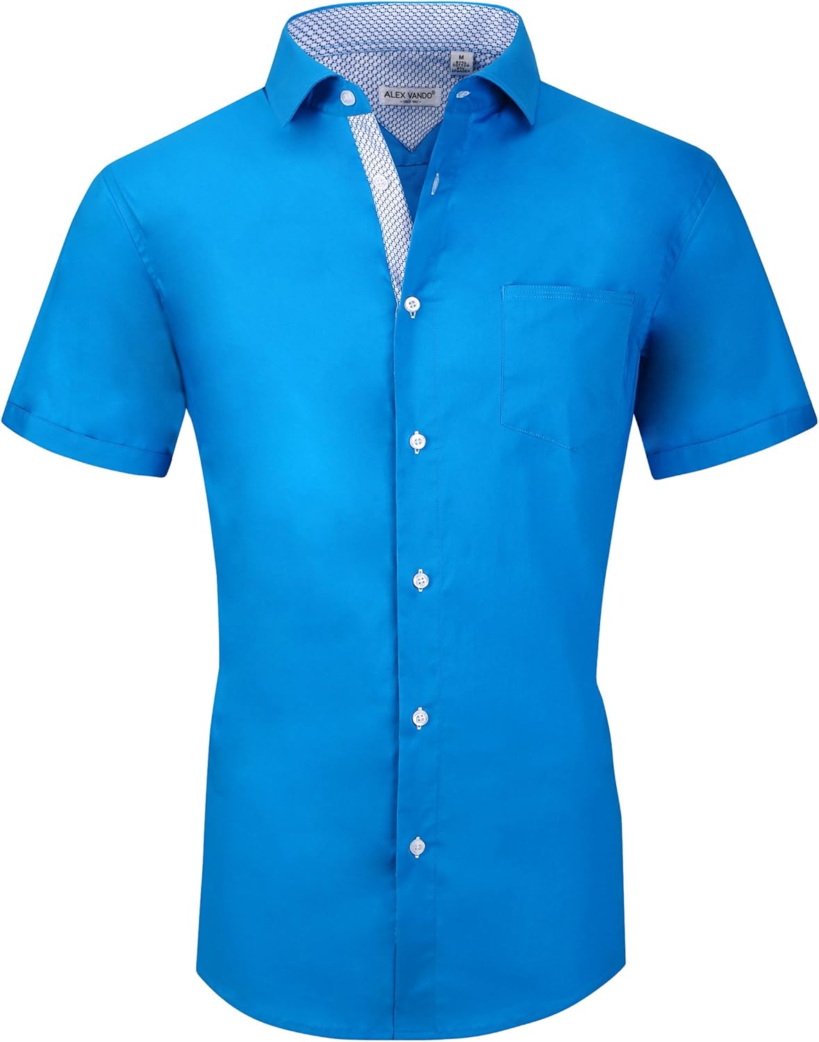 Alex Vando Mens Dress Shirts 4-Way Stretch Wrinkle Free Regular Fit Short Sleeve Men Button Down Shirt