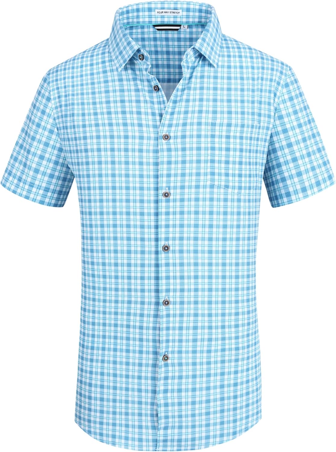Alex Vando Mens Button Down Shirts Wrinkle Free 4-Way Stretch Short Sleeve Business Casual Shirt