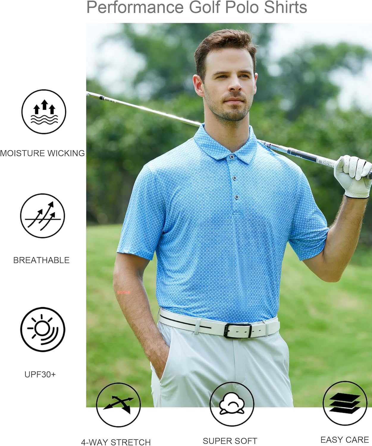 Alex Vando Mens Golf Shirt Moisture Wicking Quick-Dry Print Performance Polo Shirts for Men