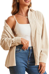Alex Vando Womens Corduroy Shirts Long Sleeve Soft Boyfriend Button Down Shirts for Women