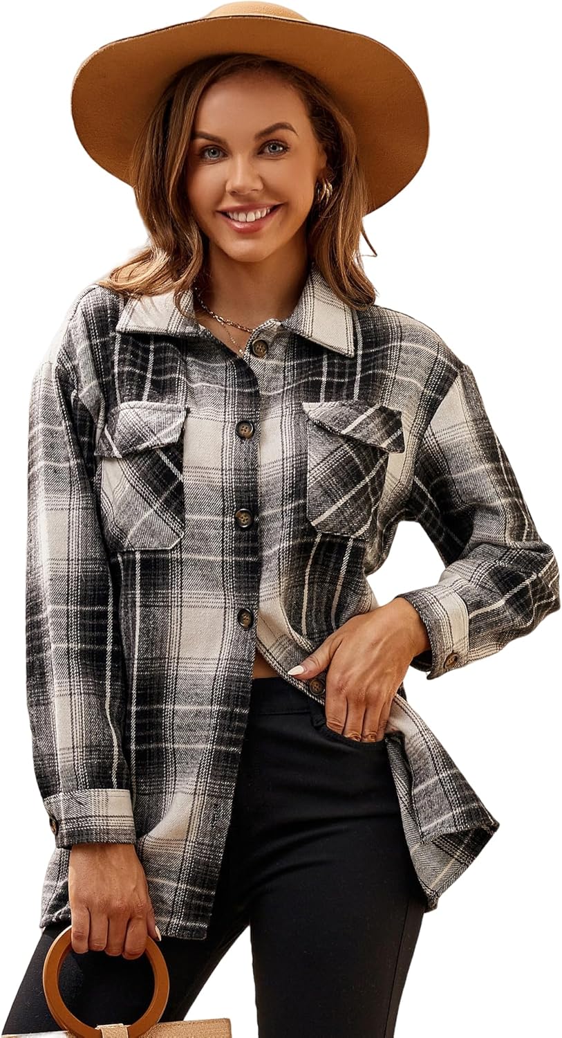 Alex Vando Womens Flannel Shirt Regular Long Sleeve Button Down Flannel Shirts for Women