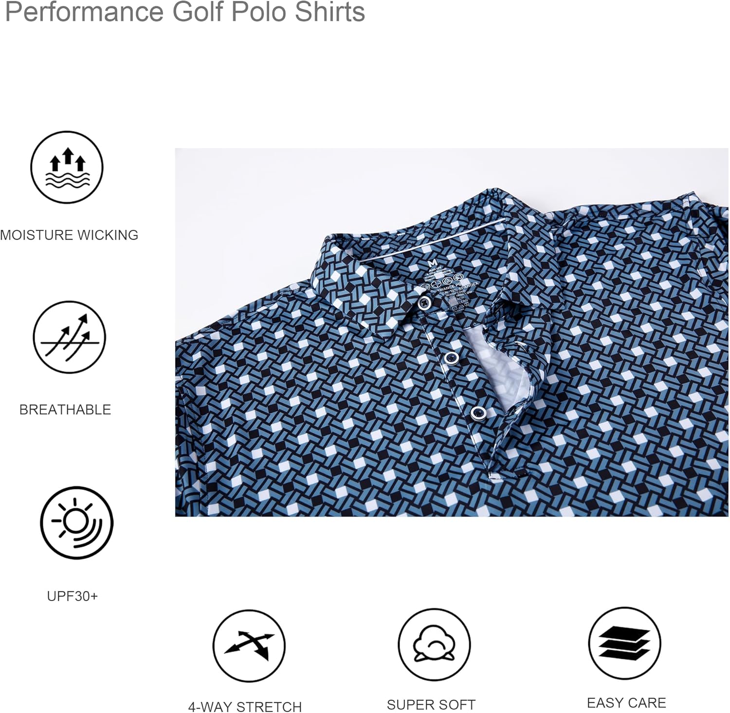 Alex Vando Mens Golf Shirt Moisture Wicking Quick-Dry Print Performance Polo Shirts for Men