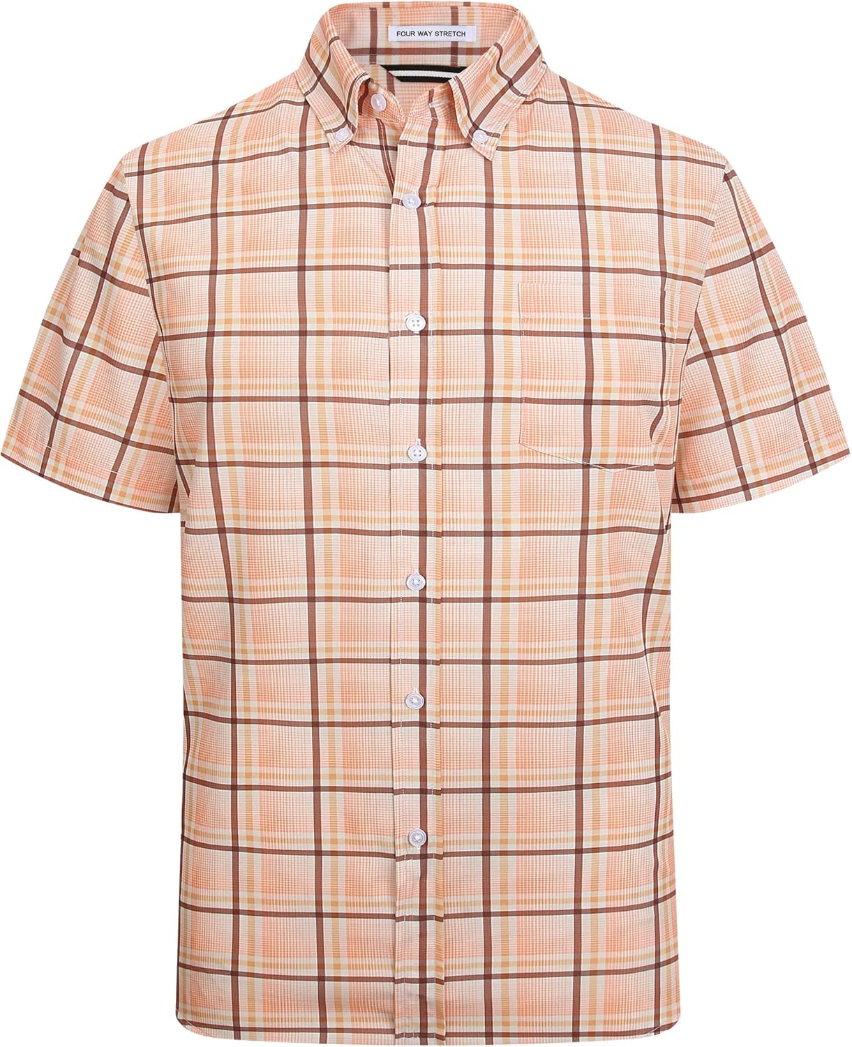 Alex Vando Mens Button Down Shirts Wrinkle Free 4-Way Stretch Short Sleeve Business Casual Shirt