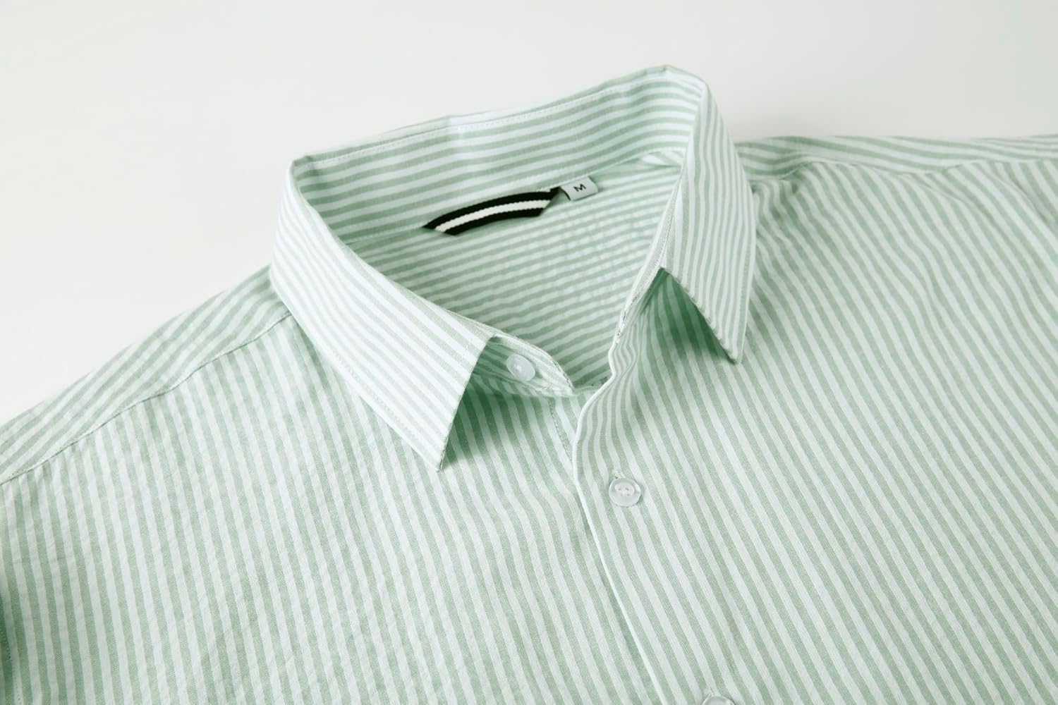 Alex Vando Mens Seersucker Dress Shirts Striped Business Casual Cotton Shirts for Men