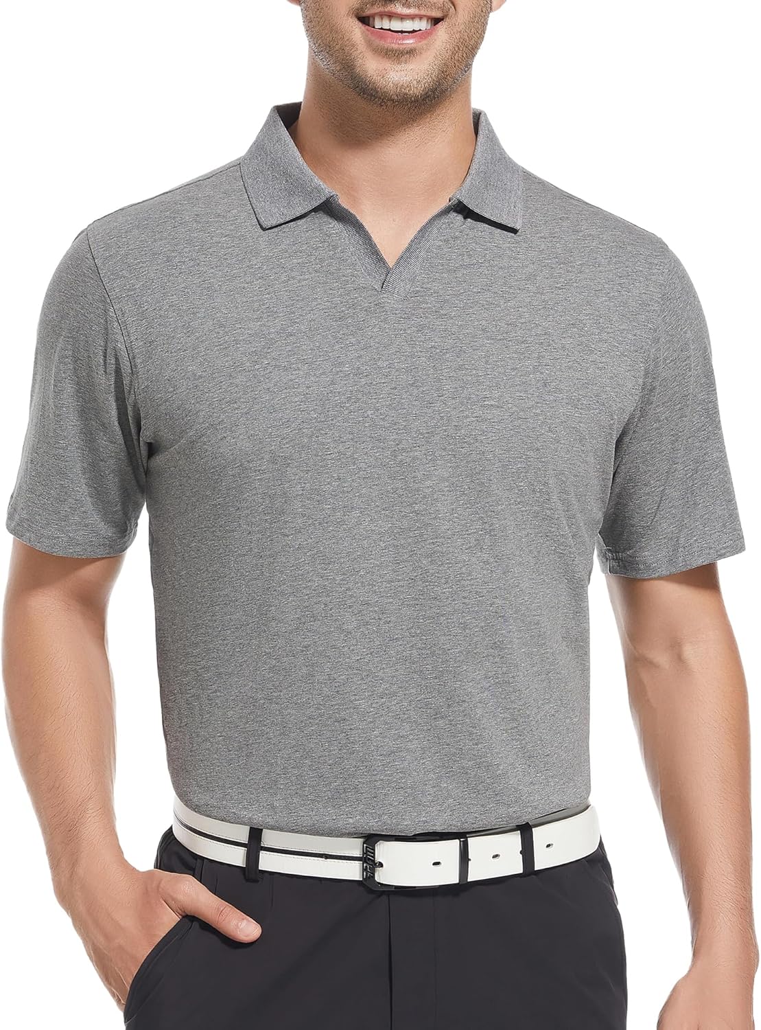 Alex Vando Mens Cotton Polo Shirts V-Neck Short Sleeve Casual Shirts for Men