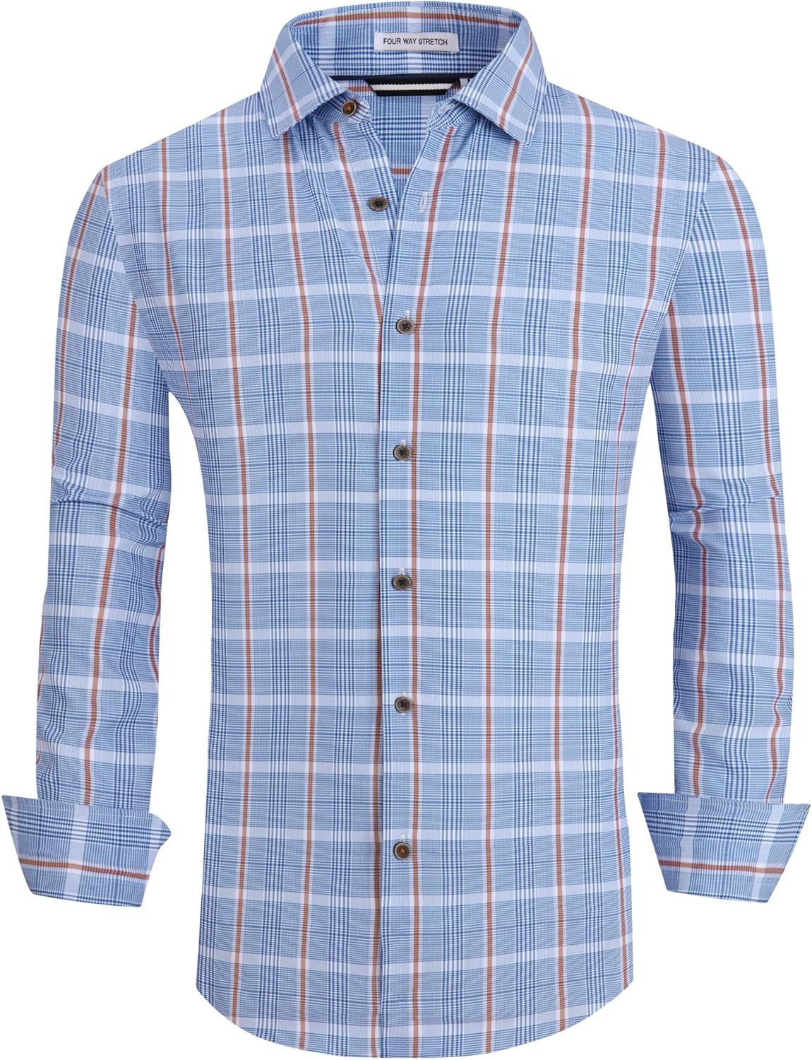 Alex Vando Mens Button Down Shirts Wrinkle Free 4-Way Stretch Print Business Casual Shirt