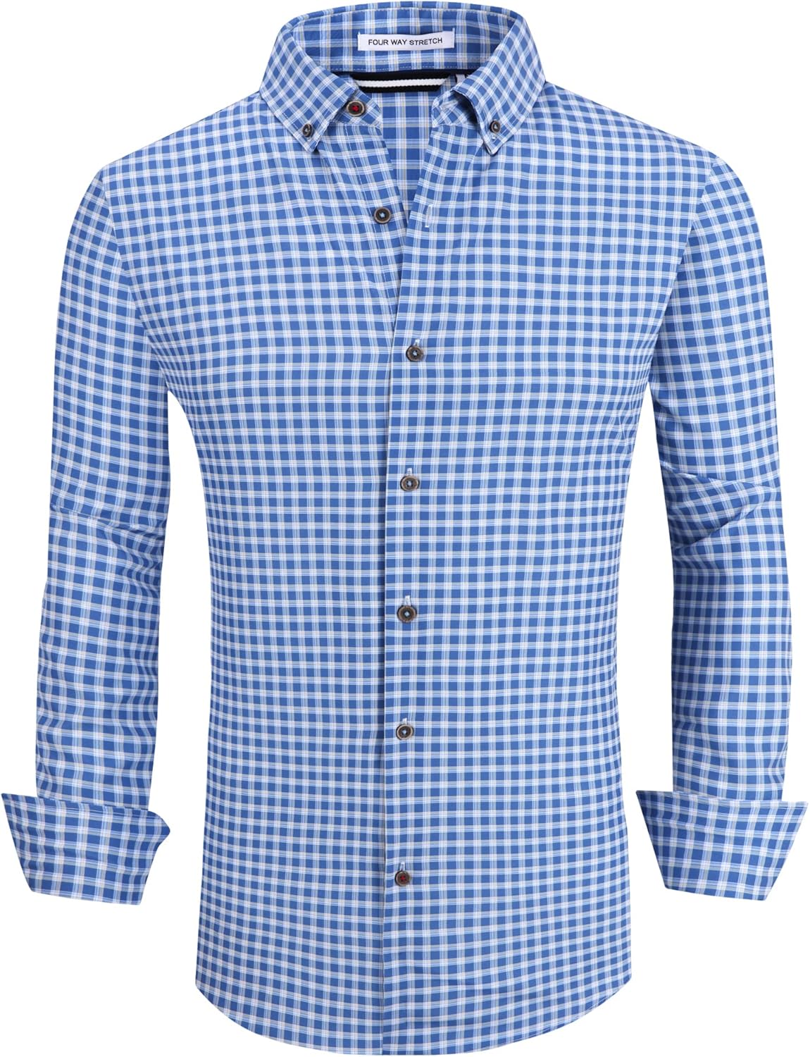 Alex Vando Mens Button Down Shirts Wrinkle Free 4-Way Stretch Print Business Casual Shirt