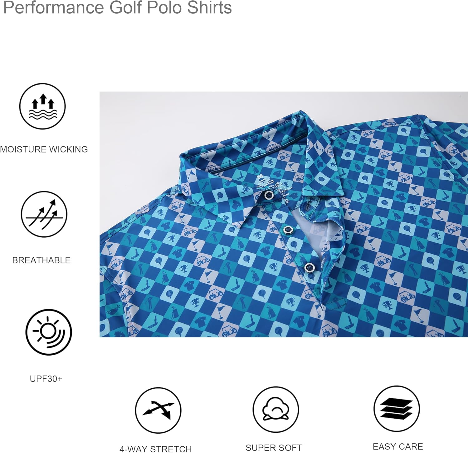 Alex Vando Mens Golf Shirt Moisture Wicking Quick-Dry Print Performance Polo Shirts for Men