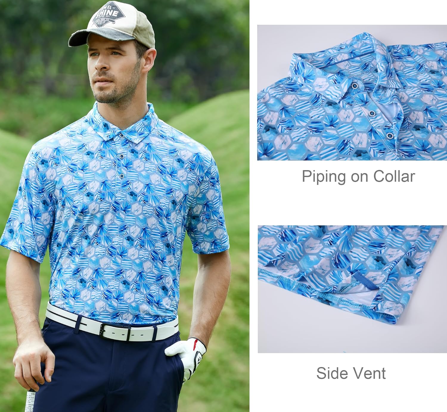 Alex Vando Mens Golf Shirt Moisture Wicking Quick-Dry Print Performance Polo Shirts for Men