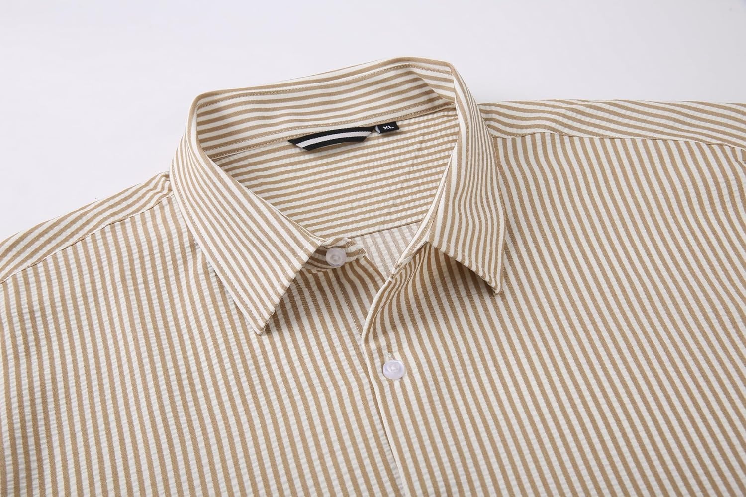 Alex Vando Mens Seersucker Dress Shirts Striped Business Casual Cotton Shirts for Men