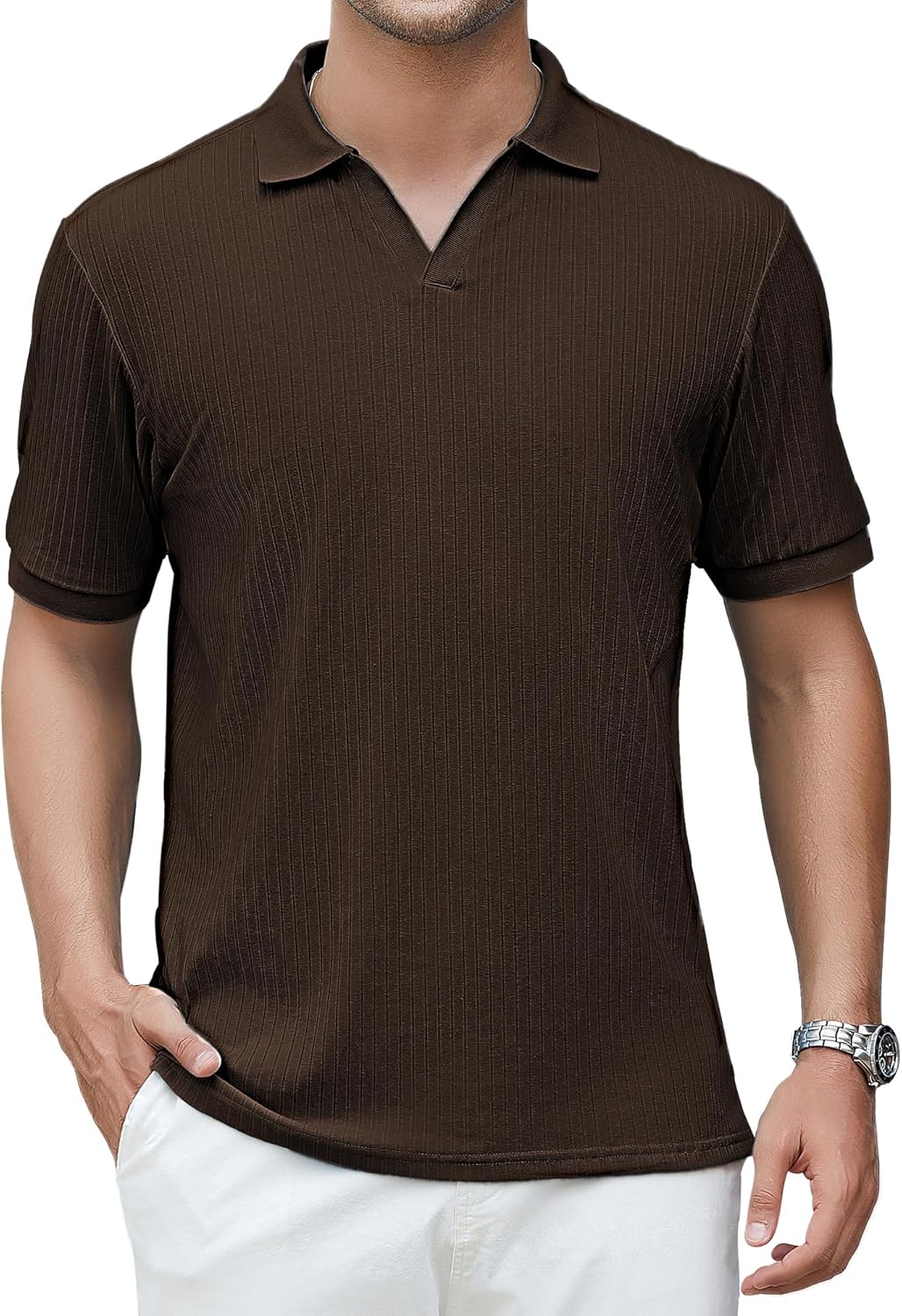 Alex Vando Mens Cotton Polo Shirts V-Neck Short Sleeve Casual Shirts for Men