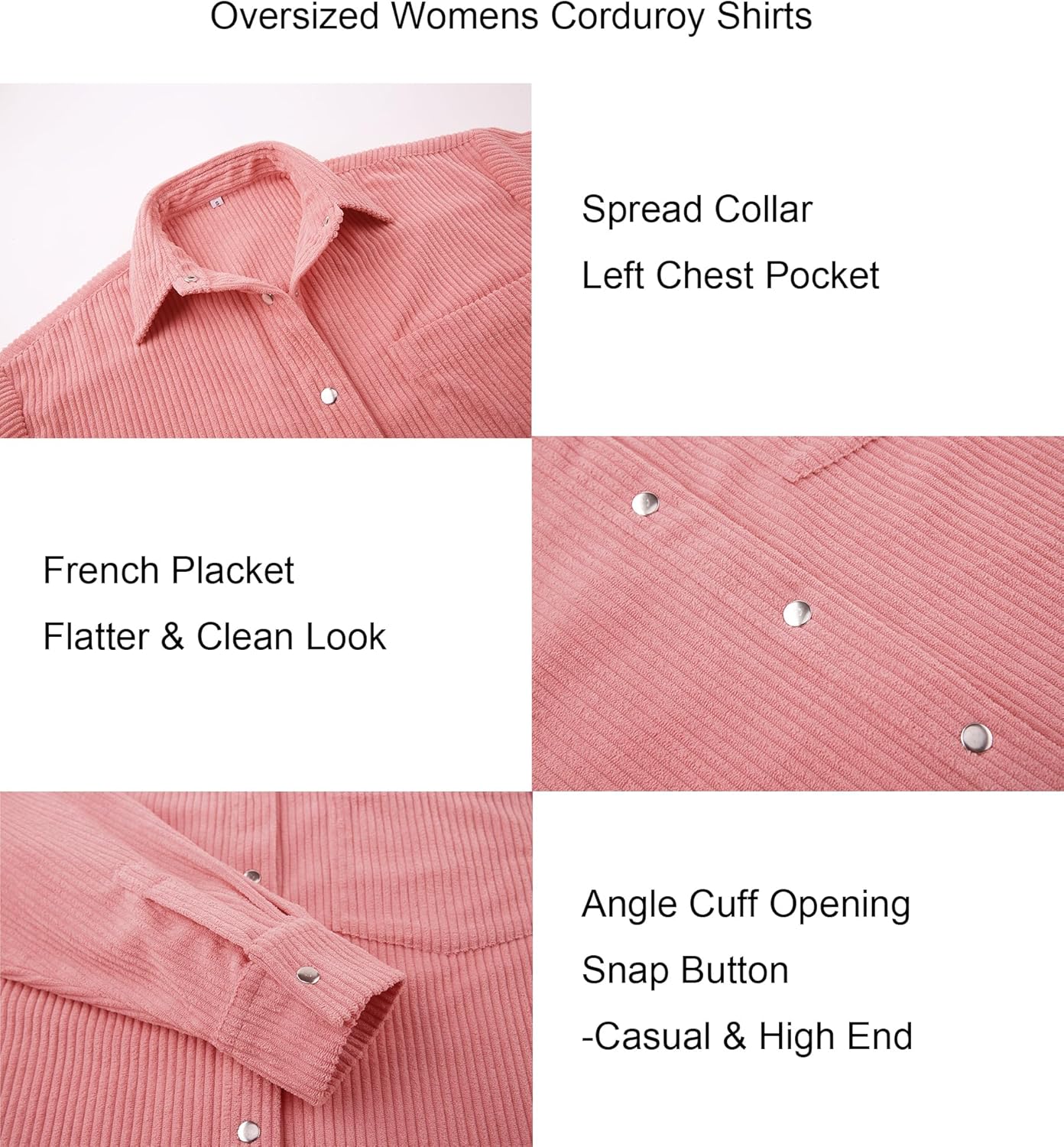 Alex Vando Womens Corduroy Shirts Long Sleeve Soft Boyfriend Button Down Shirts for Women