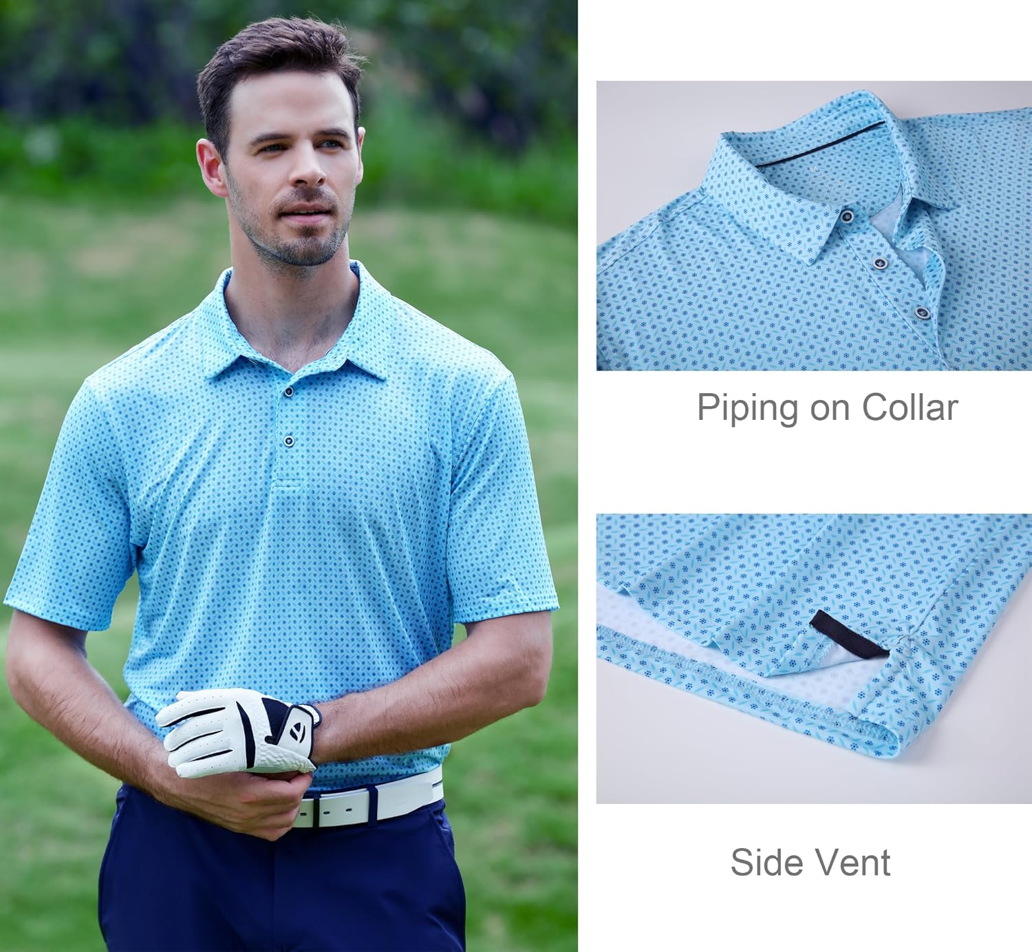 Alex Vando Mens Golf Shirt Moisture Wicking Quick-Dry Print Performance Polo Shirts for Men