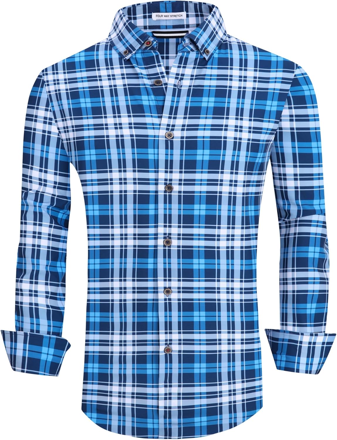 Alex Vando Mens Button Down Shirts Wrinkle Free 4-Way Stretch Print Business Casual Shirt