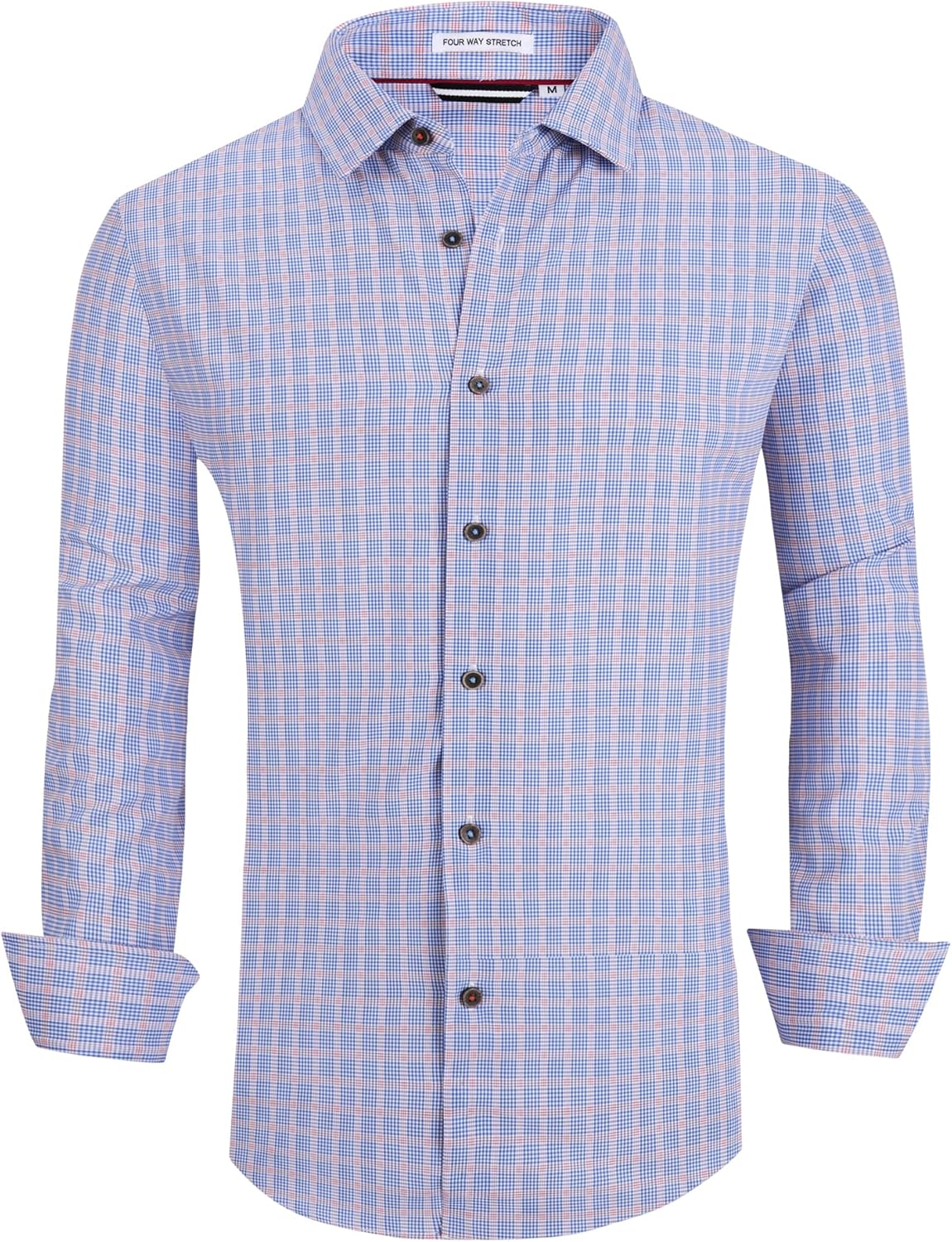 Alex Vando Mens Button Down Shirts Wrinkle Free 4-Way Stretch Print Business Casual Shirt