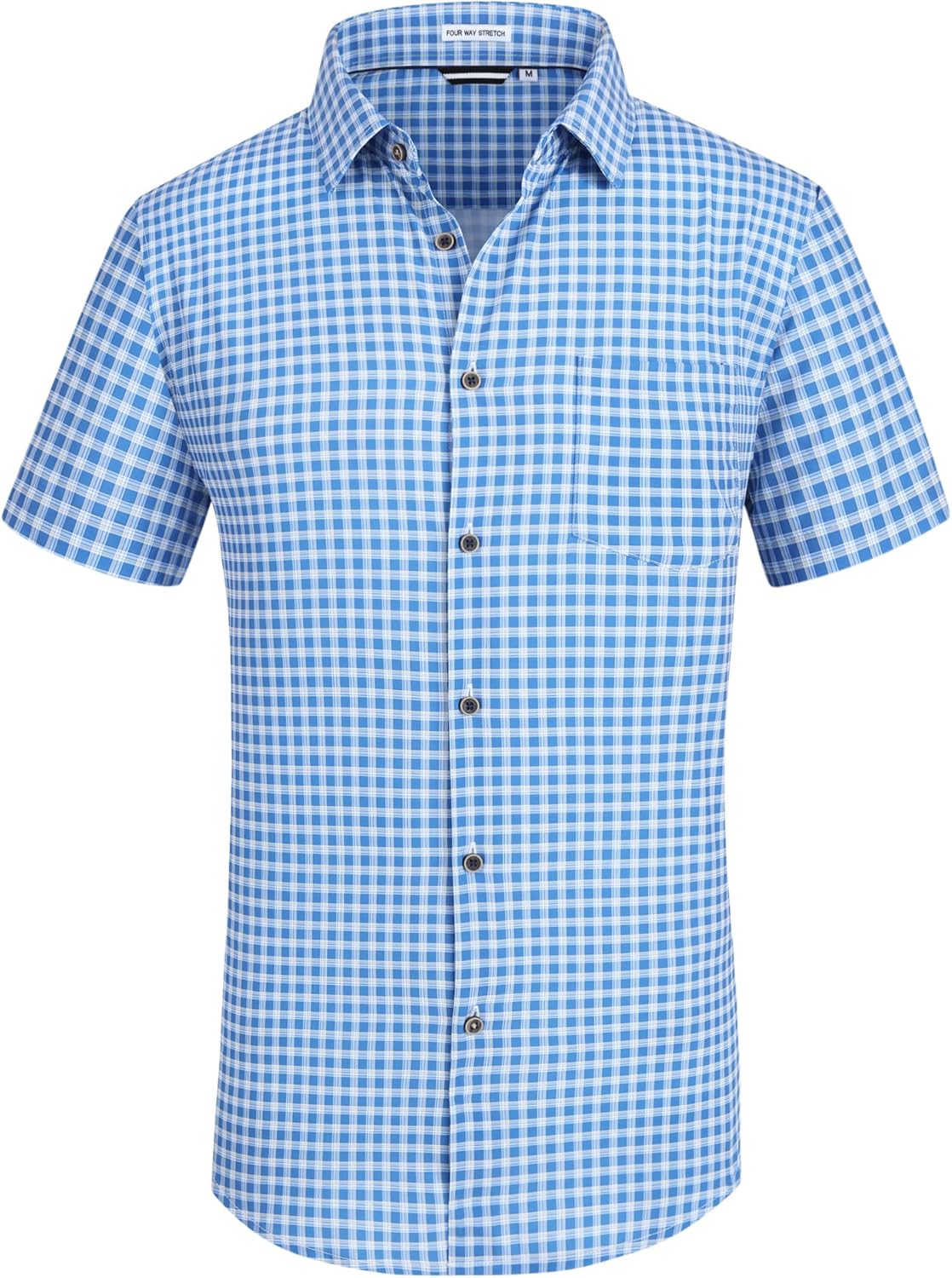 Alex Vando Mens Button Down Shirts Wrinkle Free 4-Way Stretch Short Sleeve Business Casual Shirt
