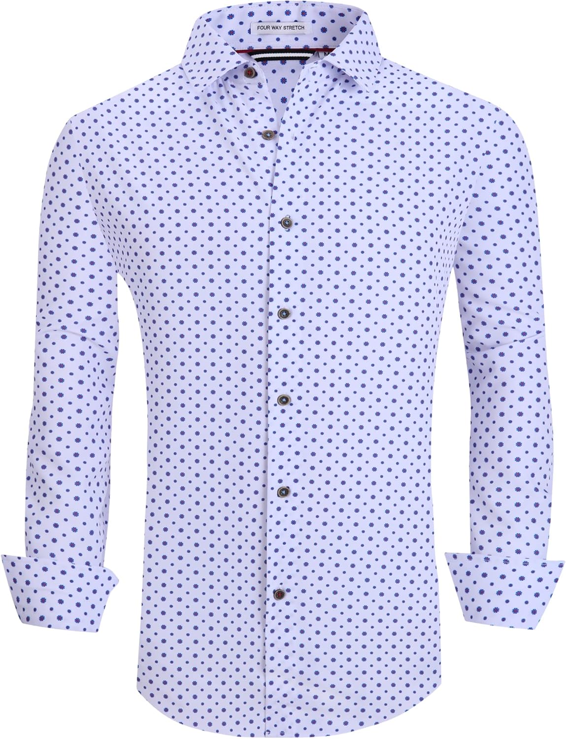 Alex Vando Mens Button Down Shirts Wrinkle Free 4-Way Stretch Print Business Casual Shirt