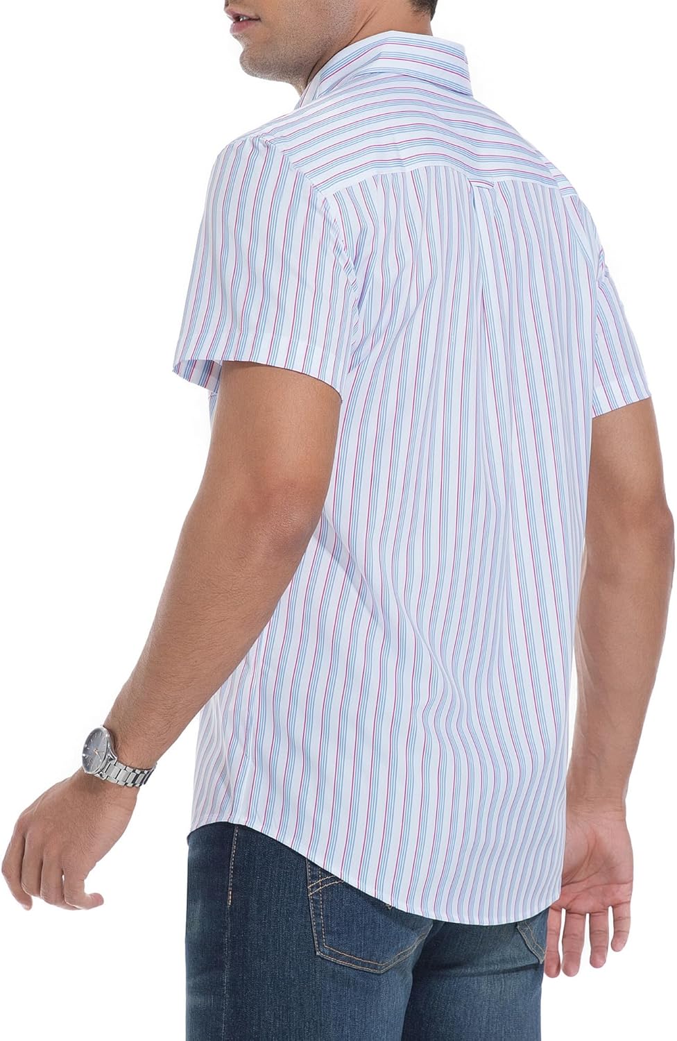 Alex Vando Mens Button Down Shirts Wrinkle Free 4-Way Stretch Short Sleeve Business Casual Shirt