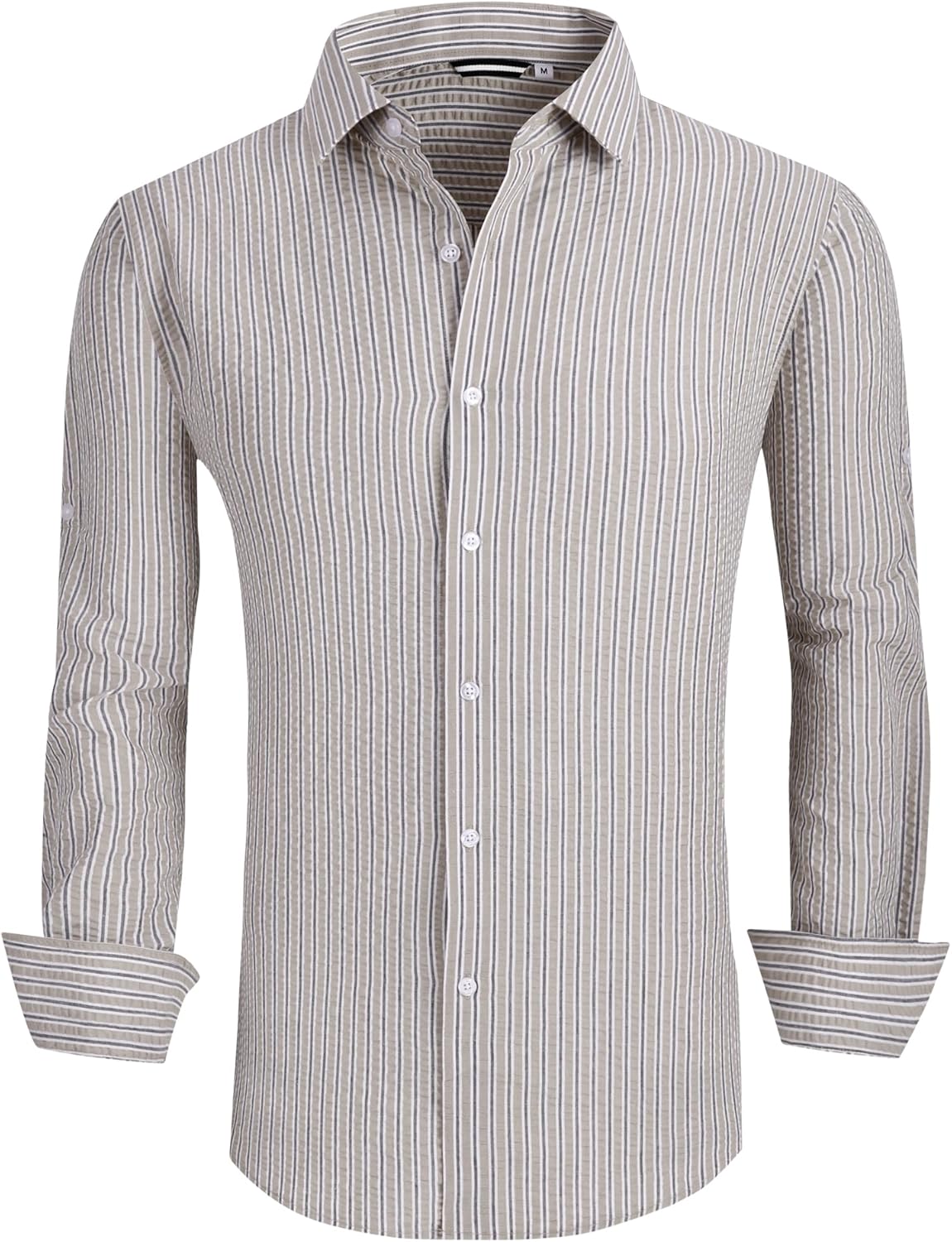 Alex Vando Mens Seersucker Dress Shirts Striped Business Casual Cotton Shirts for Men