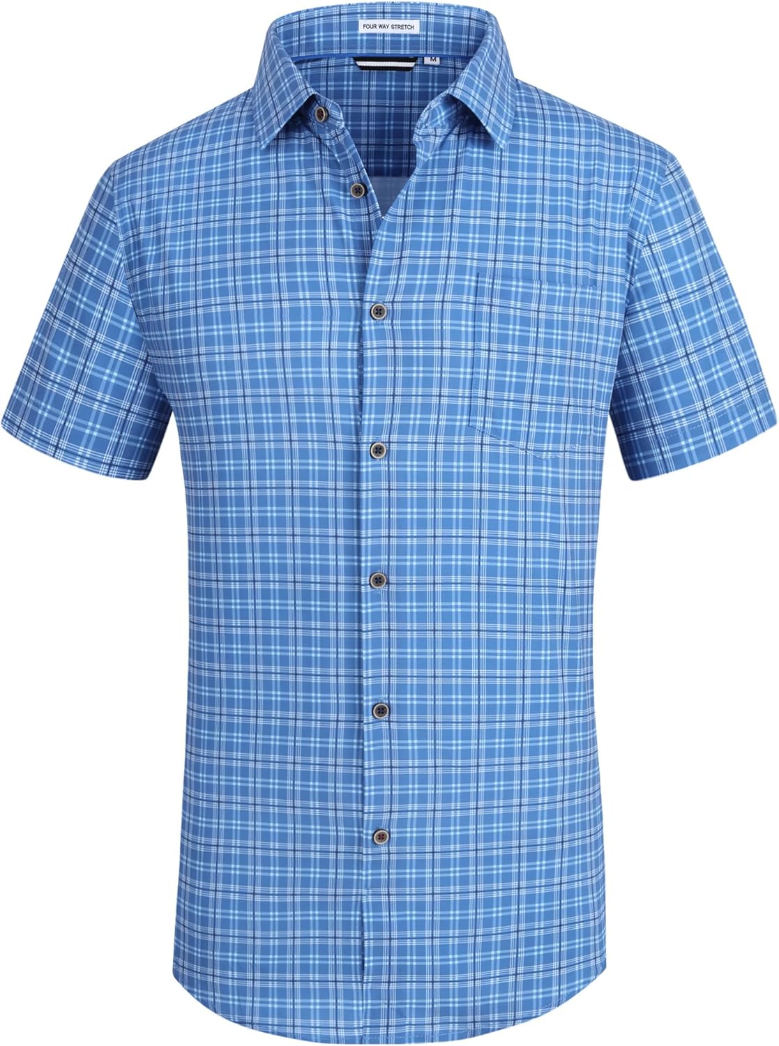 Alex Vando Mens Button Down Shirts Wrinkle Free 4-Way Stretch Short Sleeve Business Casual Shirt