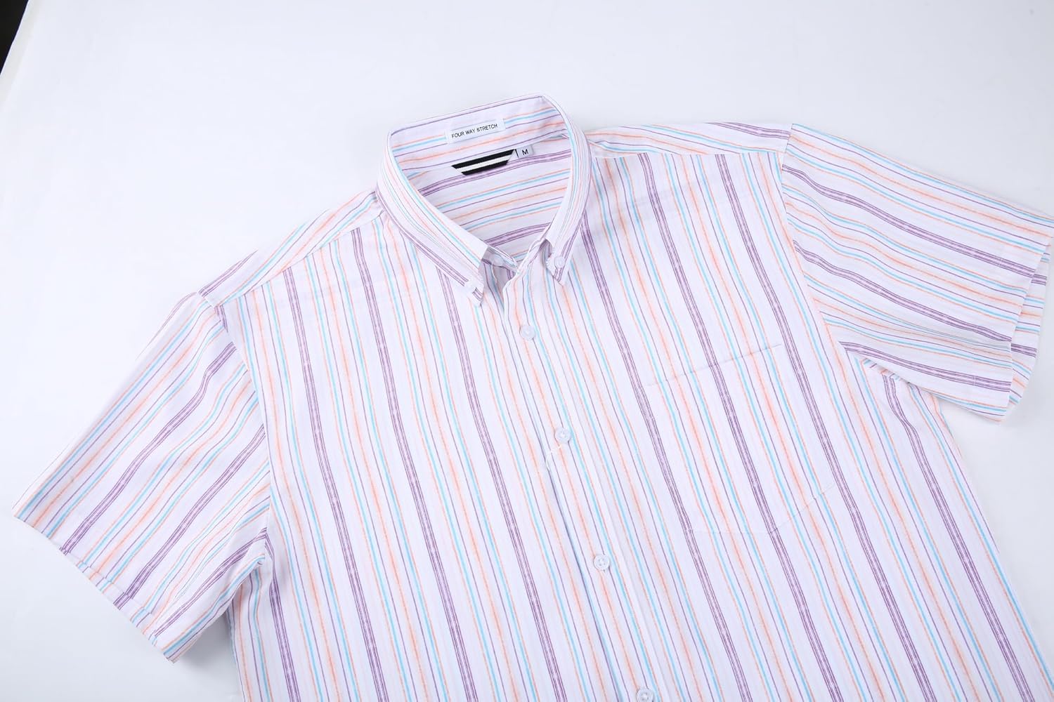 Alex Vando Mens Button Down Shirts Wrinkle Free 4-Way Stretch Short Sleeve Business Casual Shirt
