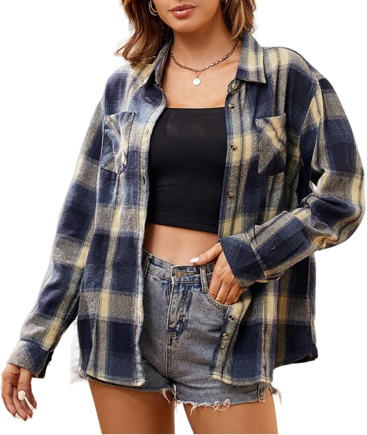 Alex Vando Womens Flannel Shirt Regular Long Sleeve Button Down Flannel Shirts for Women