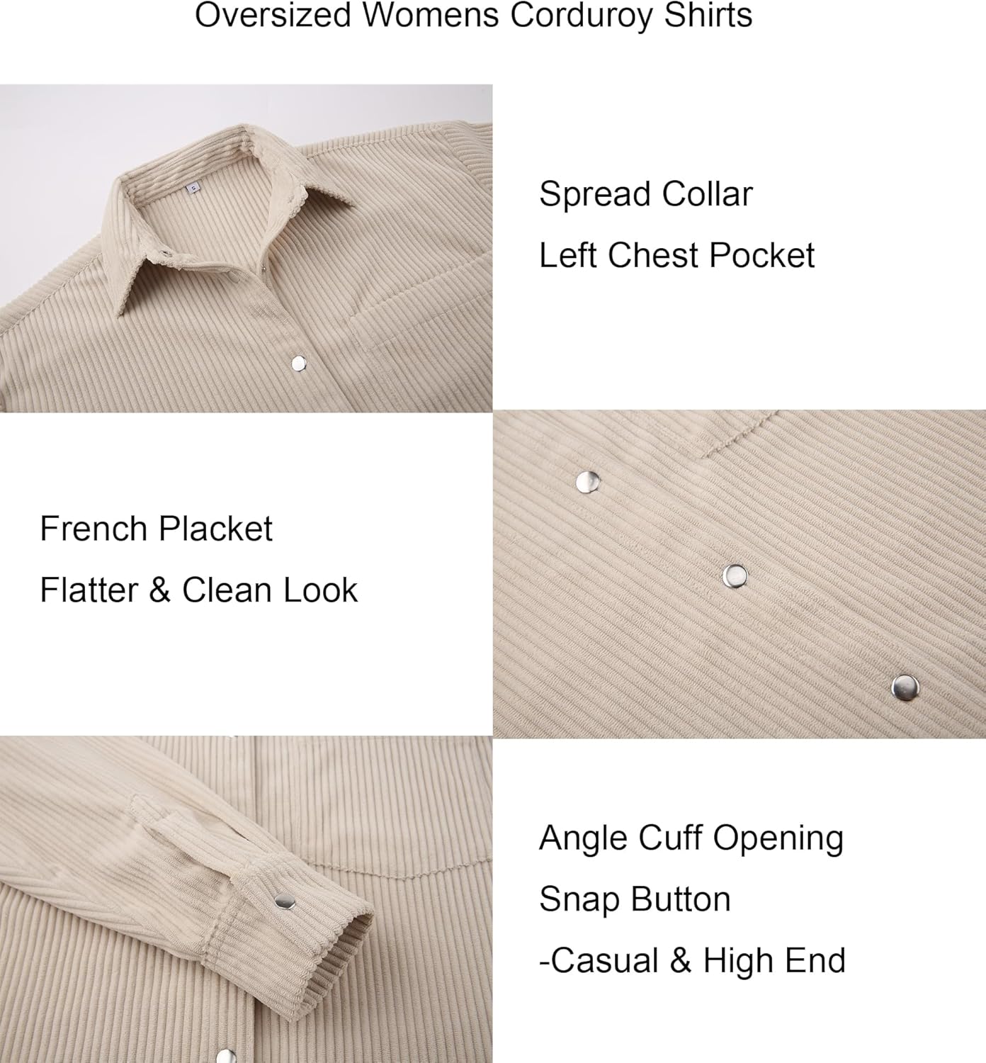 Alex Vando Womens Corduroy Shirts Long Sleeve Soft Boyfriend Button Down Shirts for Women