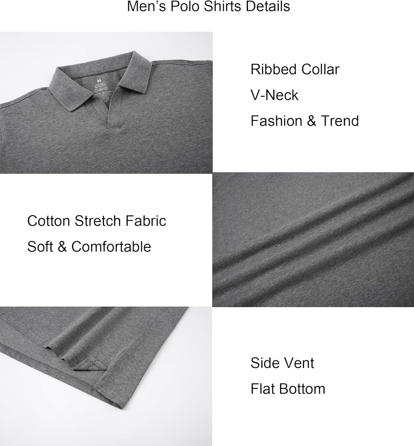Alex Vando Mens Cotton Polo Shirts V-Neck Short Sleeve Casual Shirts for Men