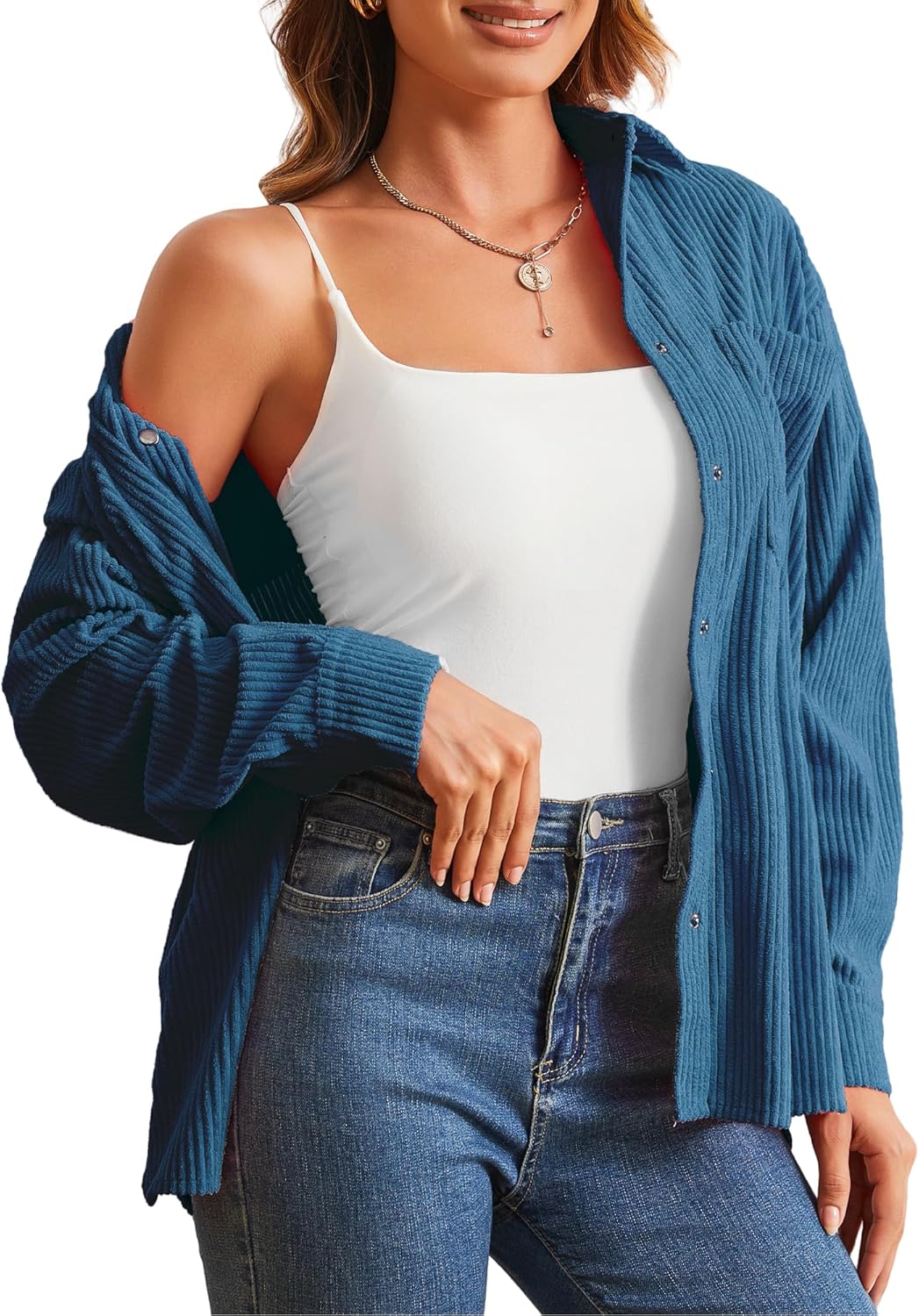 Alex Vando Womens Corduroy Shirts Long Sleeve Soft Boyfriend Button Down Shirts for Women