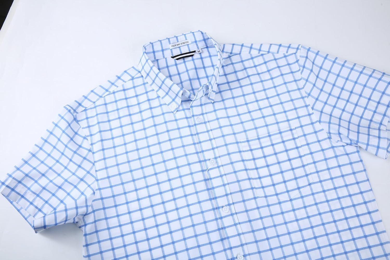 Alex Vando Mens Button Down Shirts Wrinkle Free 4-Way Stretch Short Sleeve Business Casual Shirt