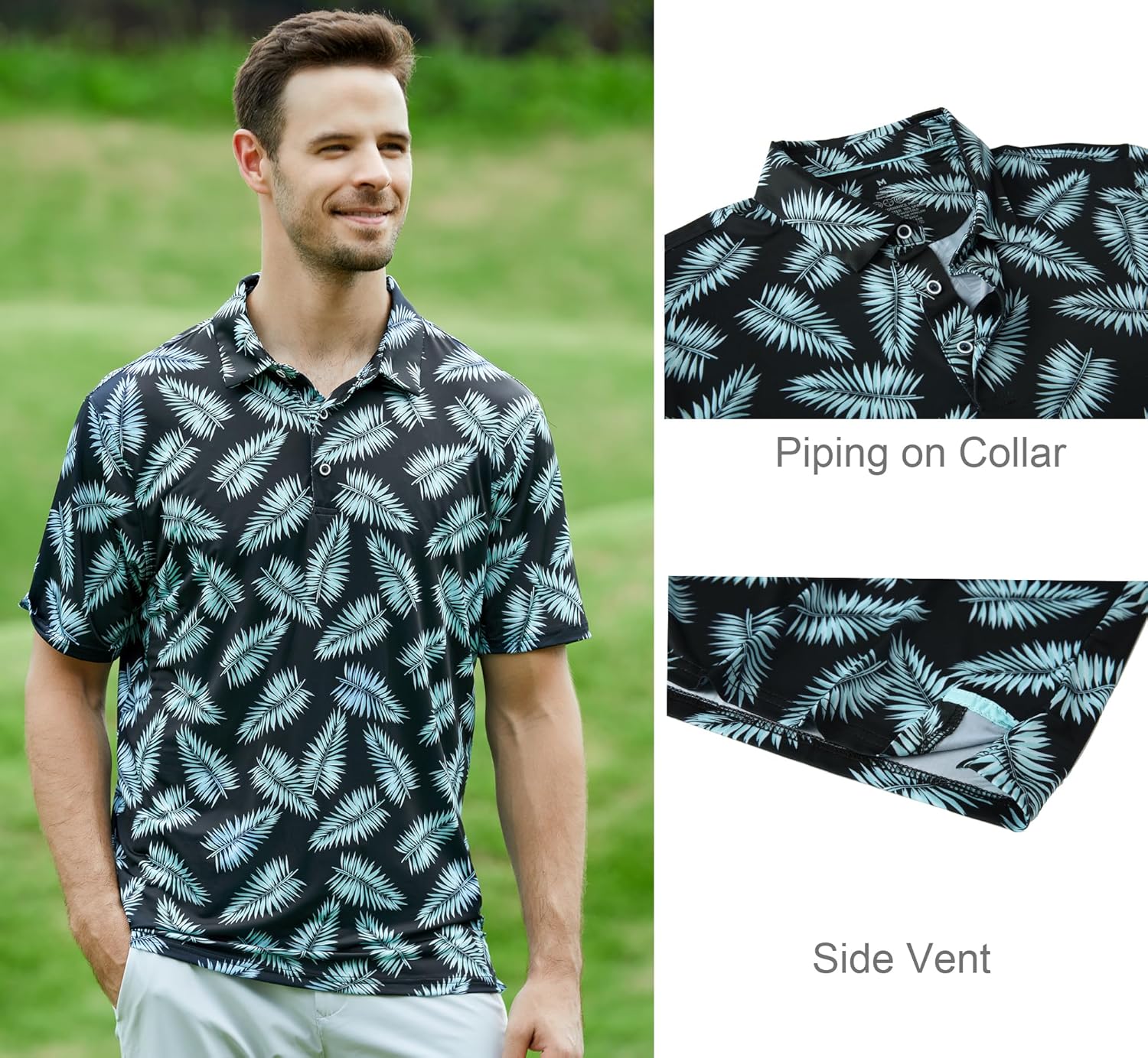 Alex Vando Mens Golf Shirt Moisture Wicking Quick-Dry Print Performance Polo Shirts for Men