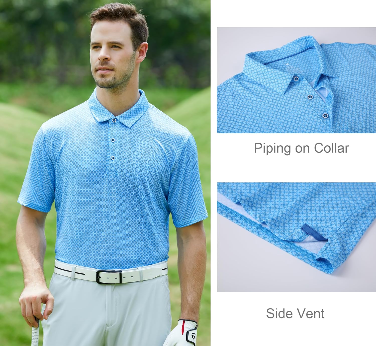 Alex Vando Mens Golf Shirt Moisture Wicking Quick-Dry Print Performance Polo Shirts for Men