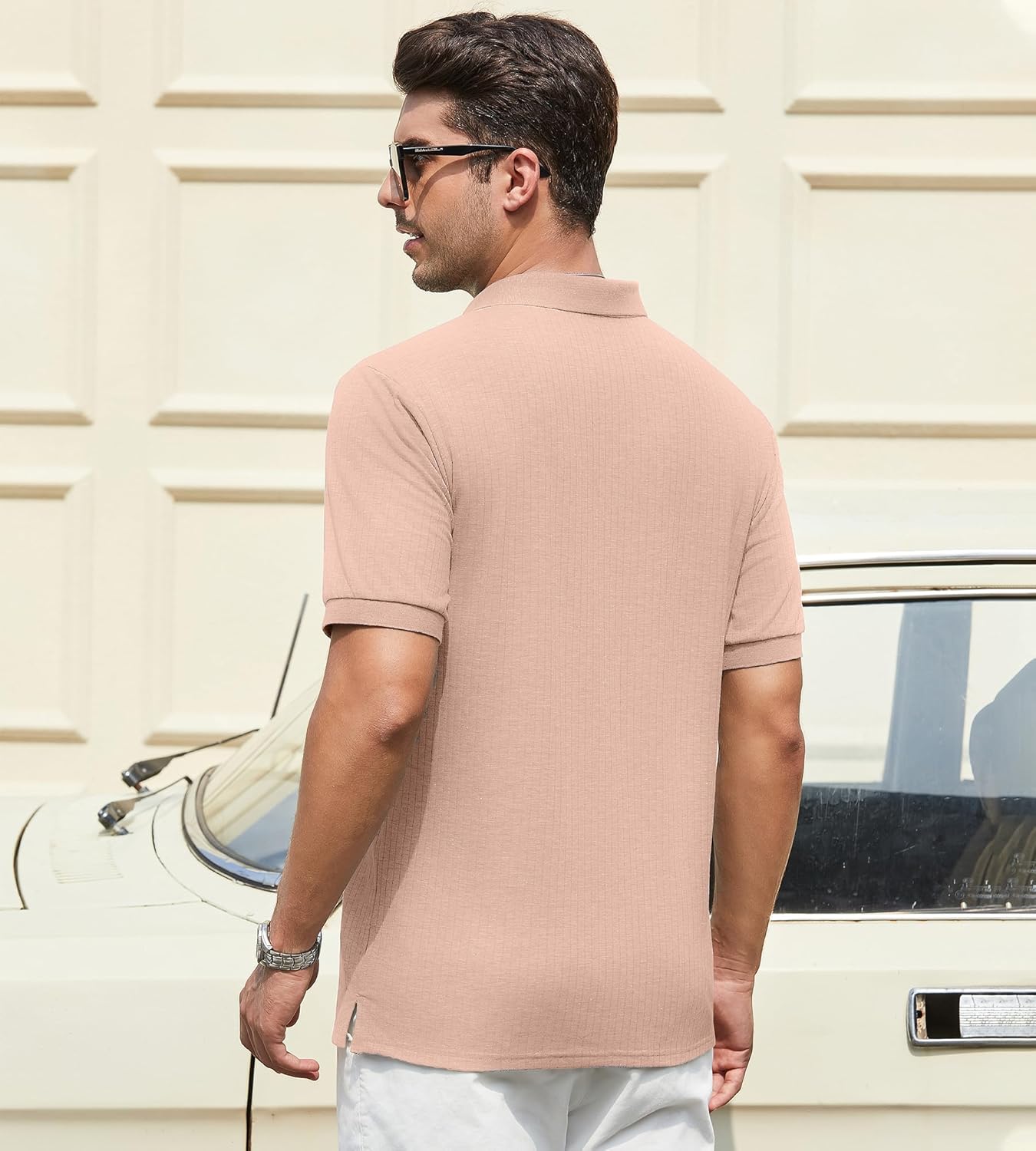 Alex Vando Mens Cotton Polo Shirts V-Neck Short Sleeve Casual Shirts for Men