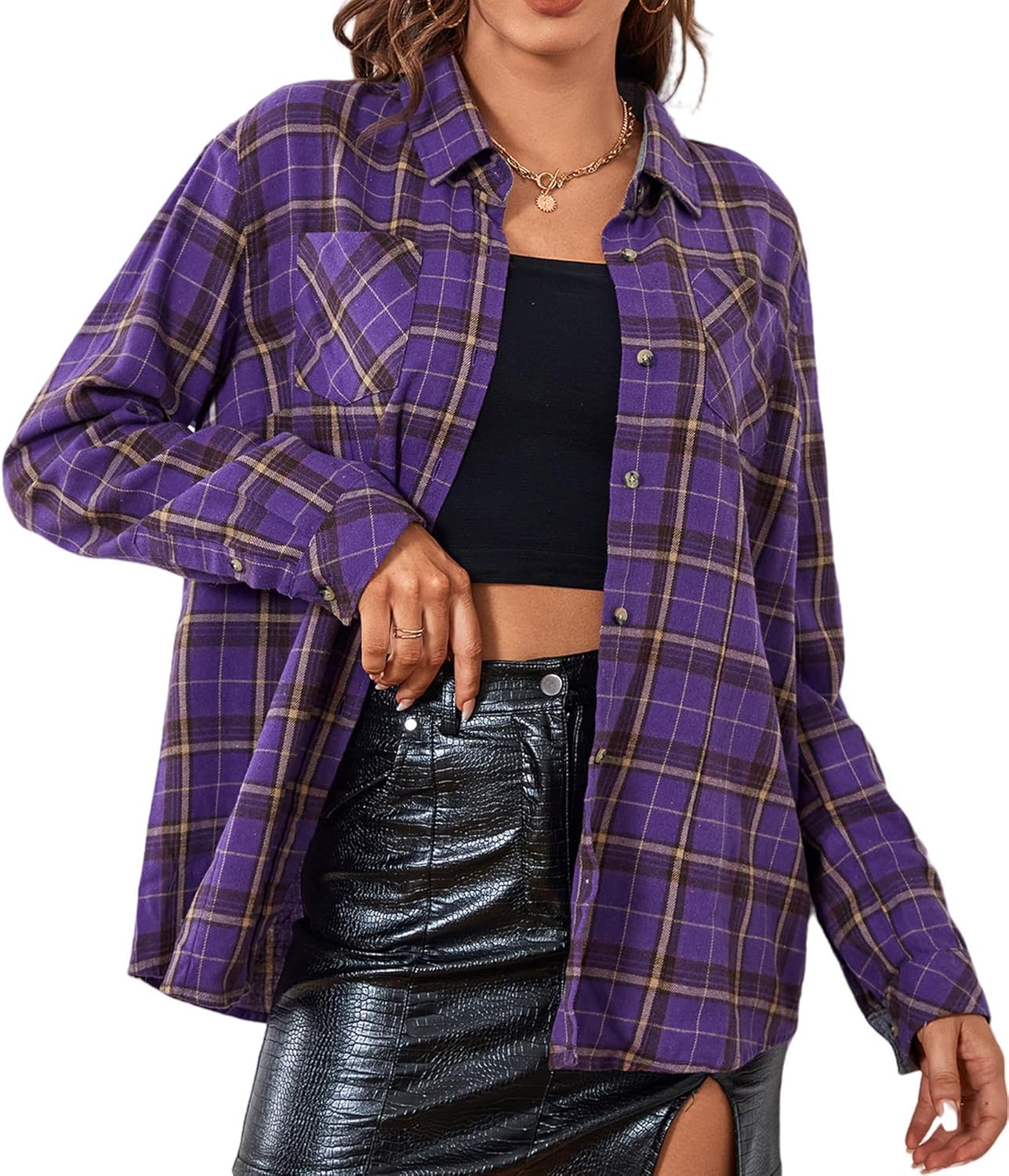 Alex Vando Womens Flannel Shirt Regular Long Sleeve Button Down Flannel Shirts for Women
