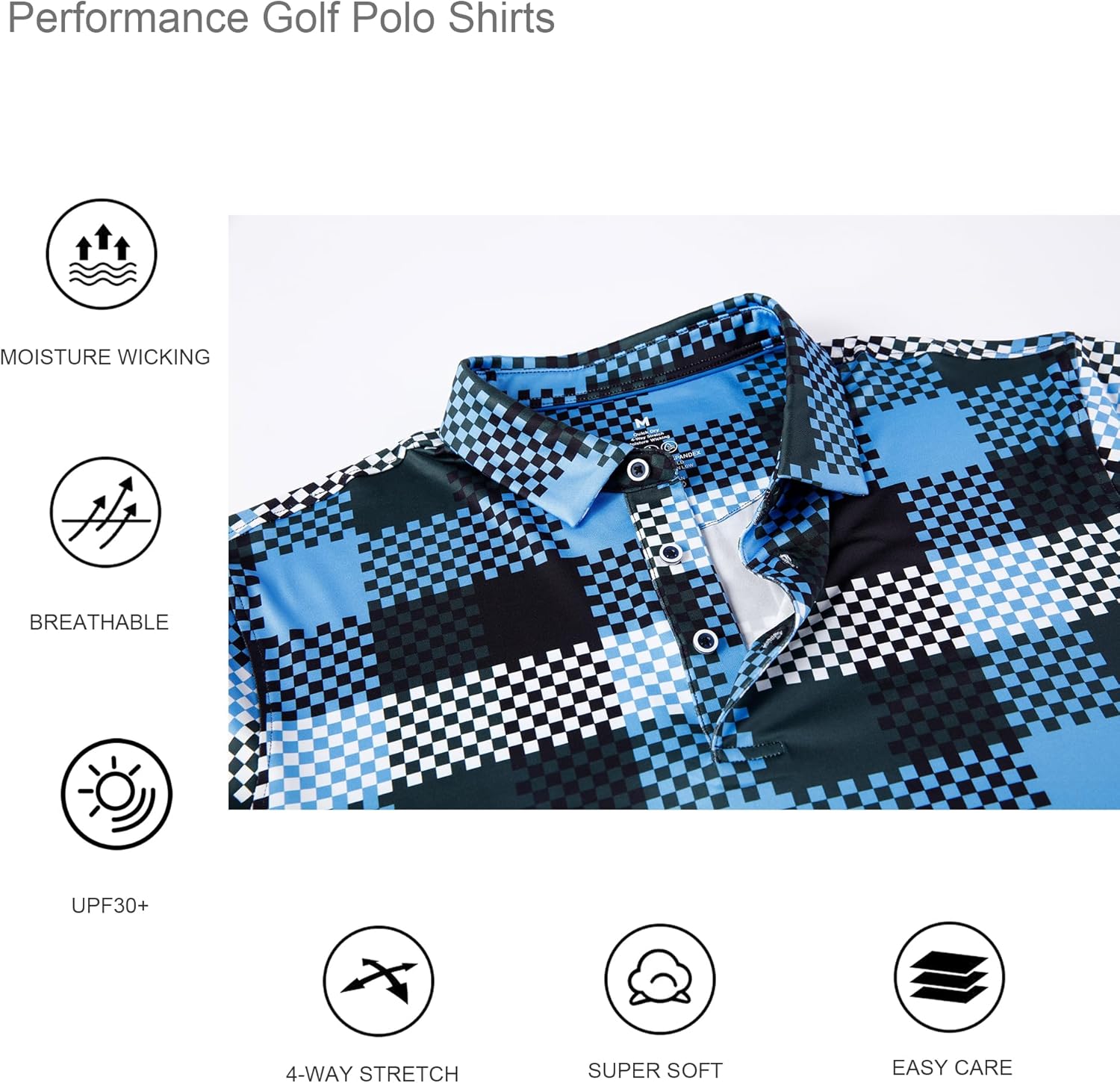 Alex Vando Mens Golf Shirt Moisture Wicking Quick-Dry Print Performance Polo Shirts for Men