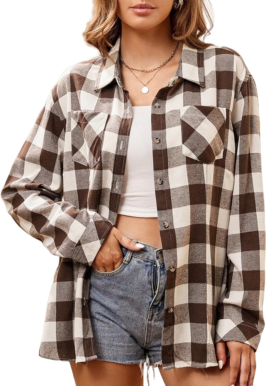 Alex Vando Womens Flannel Shirt Regular Long Sleeve Button Down Flannel Shirts for Women