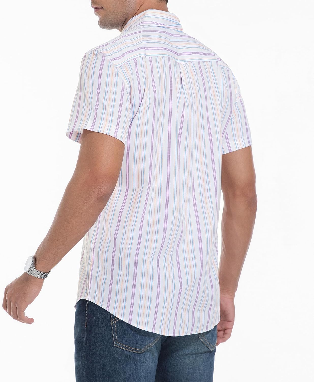 Alex Vando Mens Button Down Shirts Wrinkle Free 4-Way Stretch Short Sleeve Business Casual Shirt