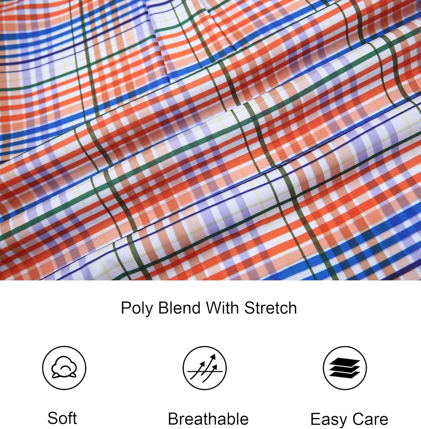 Alex Vando Mens Button Down Shirts Wrinkle Free 4-Way Stretch Short Sleeve Business Casual Shirt
