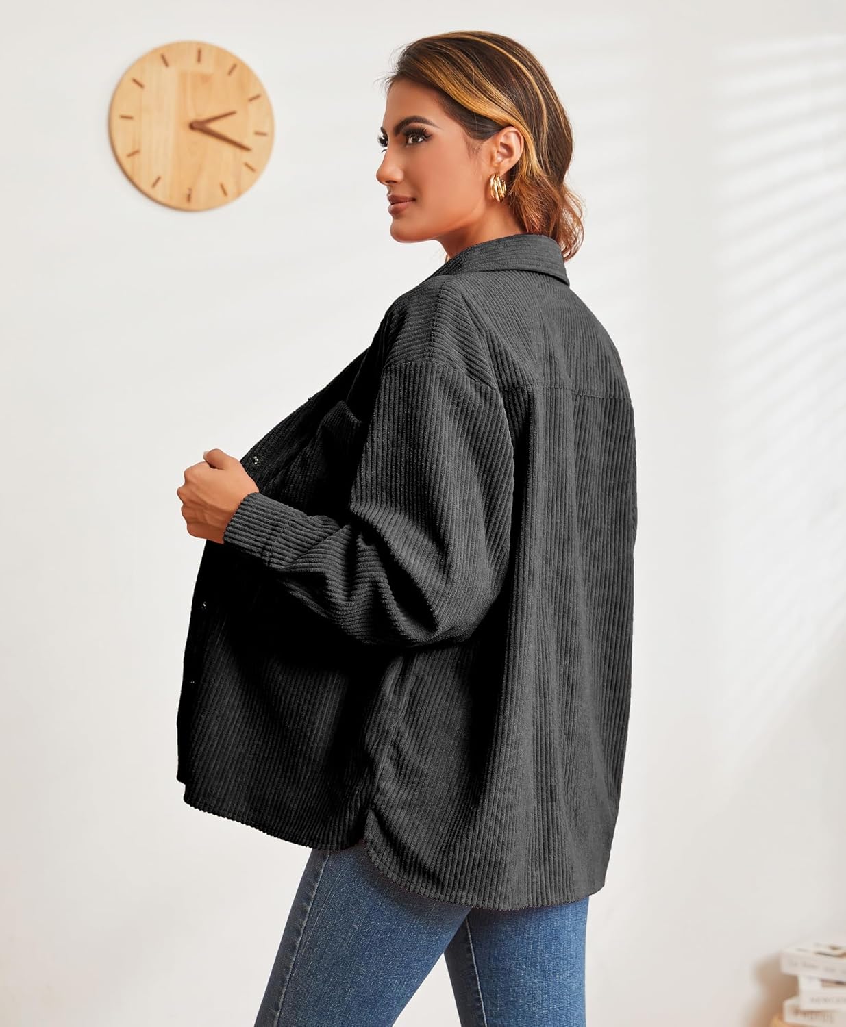Alex Vando Womens Corduroy Shirts Long Sleeve Soft Boyfriend Button Down Shirts for Women