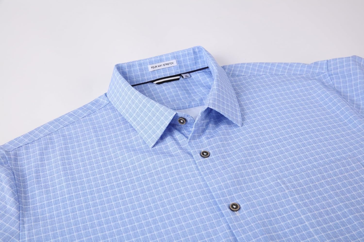 Alex Vando Mens Button Down Shirts Wrinkle Free 4-Way Stretch Short Sleeve Business Casual Shirt