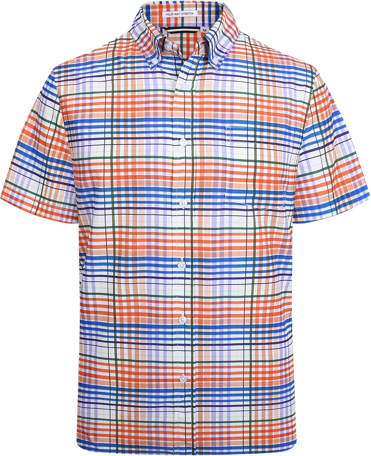 Alex Vando Mens Button Down Shirts Wrinkle Free 4-Way Stretch Short Sleeve Business Casual Shirt