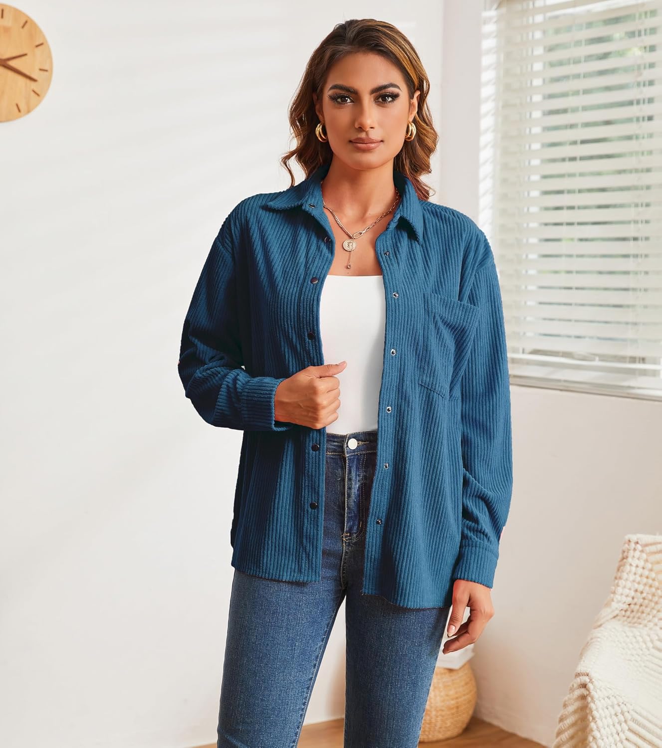 Alex Vando Womens Corduroy Shirts Long Sleeve Soft Boyfriend Button Down Shirts for Women