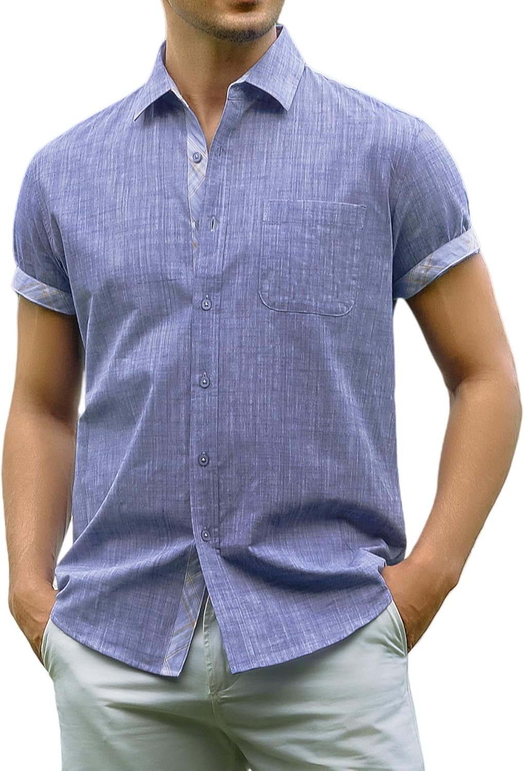 Alex Vando Mens Dress Shirts 4-Way Stretch Wrinkle Free Regular Fit Short Sleeve Men Button Down Shirt
