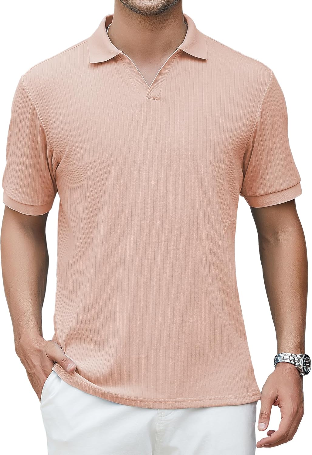 Alex Vando Mens Cotton Polo Shirts V-Neck Short Sleeve Casual Shirts for Men