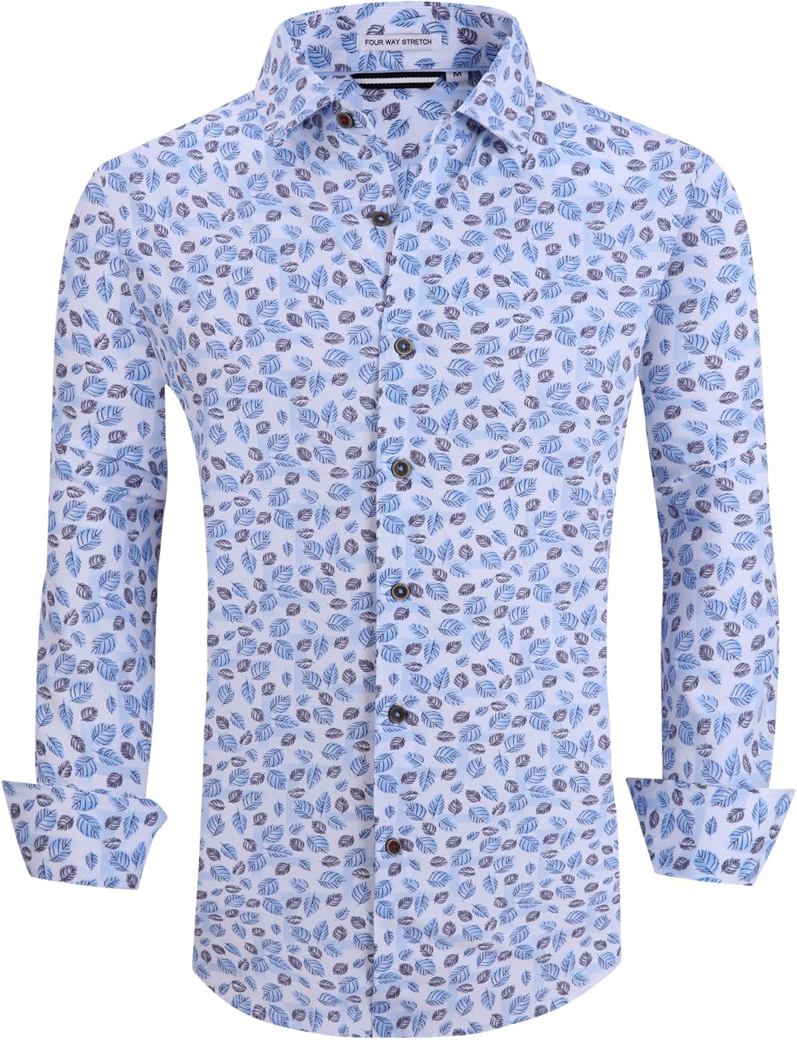 Alex Vando Mens Button Down Shirts Wrinkle Free 4-Way Stretch Print Business Casual Shirt