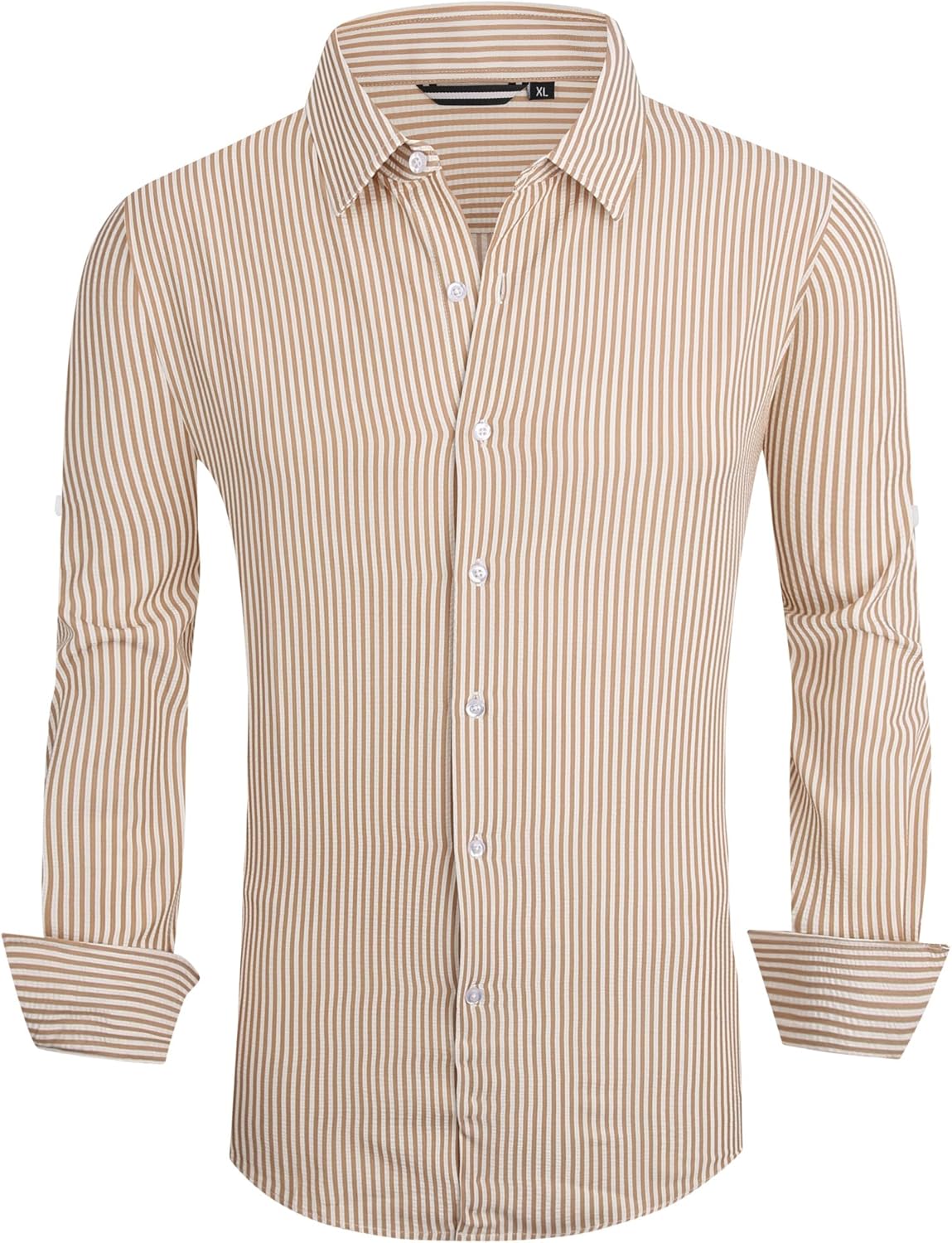 Alex Vando Mens Seersucker Dress Shirts Striped Business Casual Cotton Shirts for Men